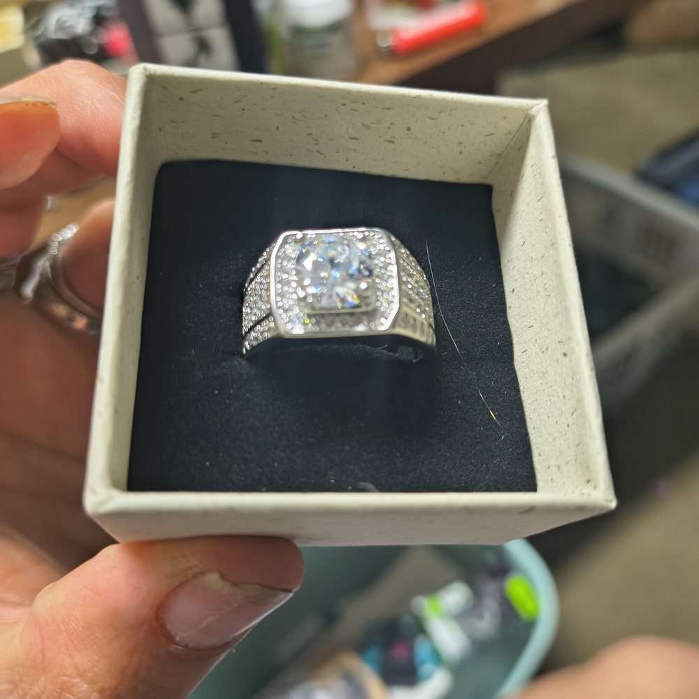 Men's Silver-Tone CZ Square Halo Ring - Silver